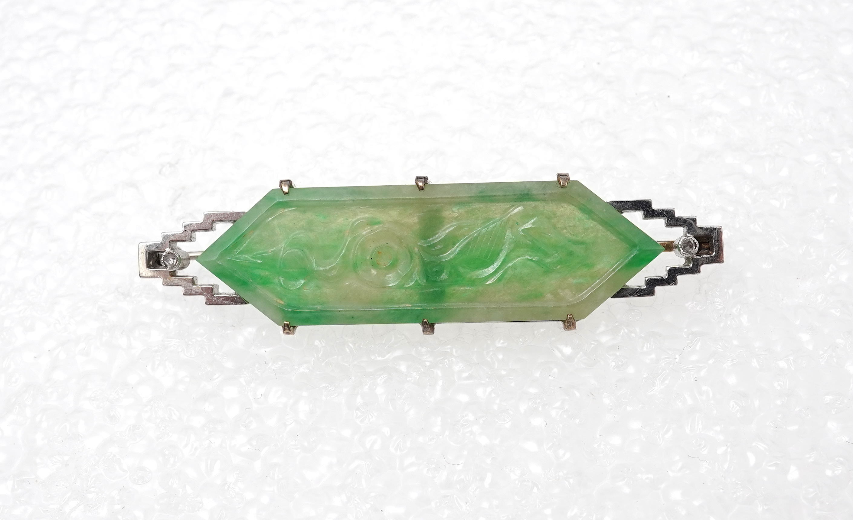 An Art Deco jadeite brooch, 1930s
